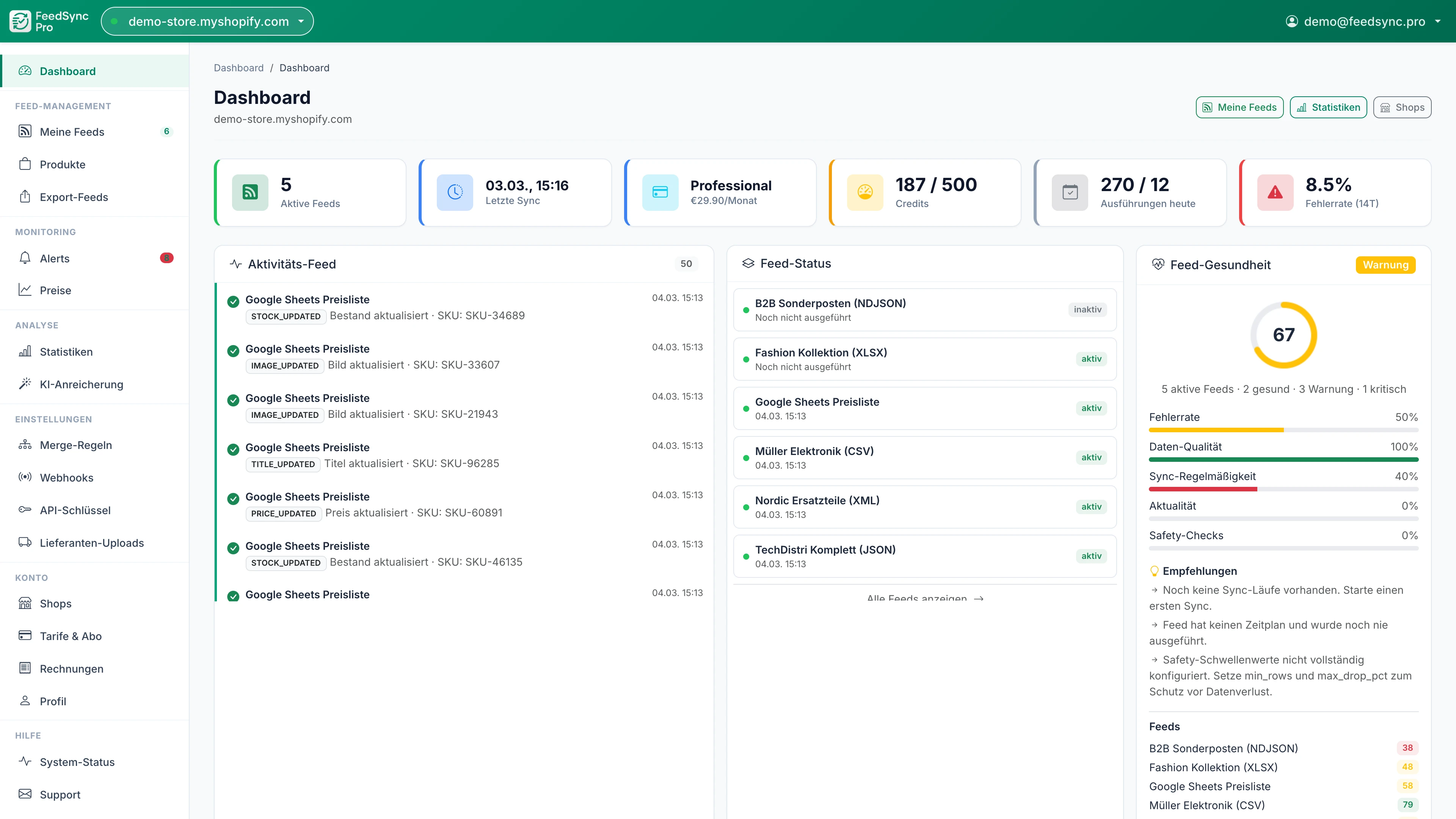 FeedSync – Produktansicht